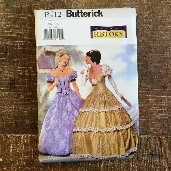 Butterick Sewing Pattern P412 Southern Belle Reenactment Costume 18-22 UNCUT - Picture 1 of 3